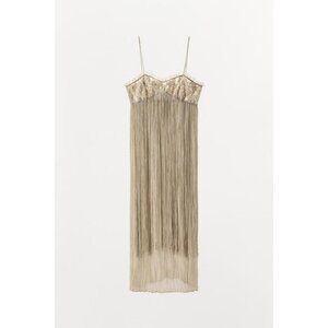 ZARA EMBROIDERED FRINGED COMBINATION DRESS